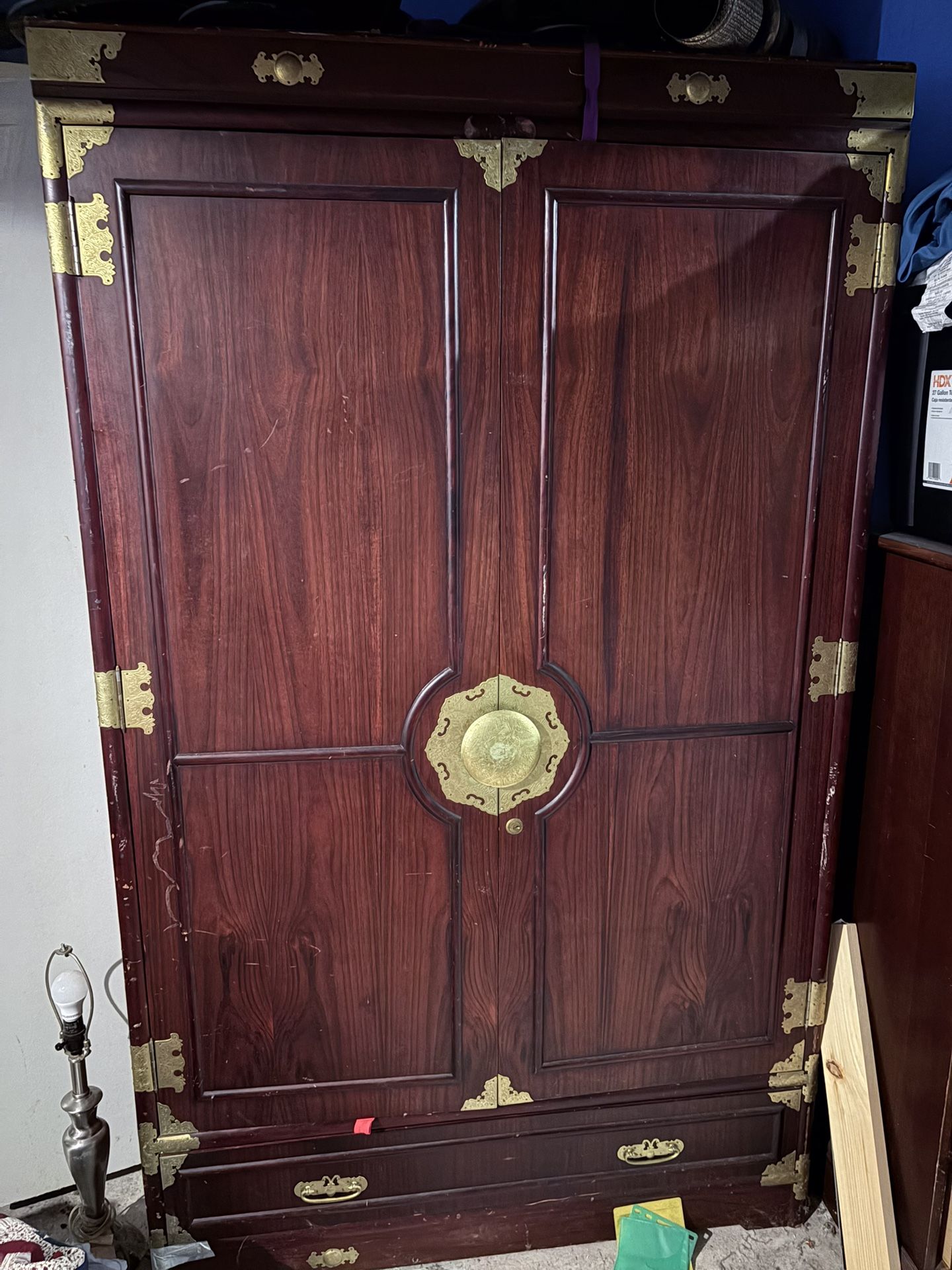Asian-Style Armoire / Wardrobe Cabinet with Brass Hardware