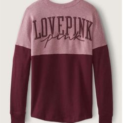 Victoria's Secret PINK Burgundy Varsity Crew Pullover Sweatshirt Size Large