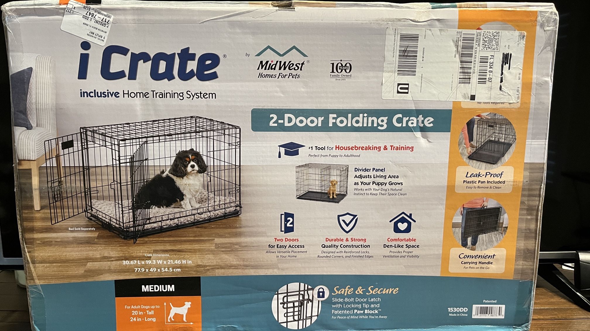 NEW in Box iCrate Midwest 30 2 Door Folding Pet Crate Kennel