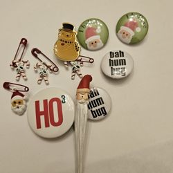 Collection of holiday pins Dept 56 Santa