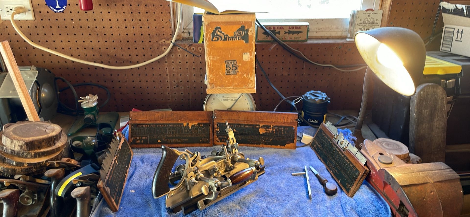 Stanley No. 55 Wood Plane-Fout Boxes Of Cutters, Original Box And Manual