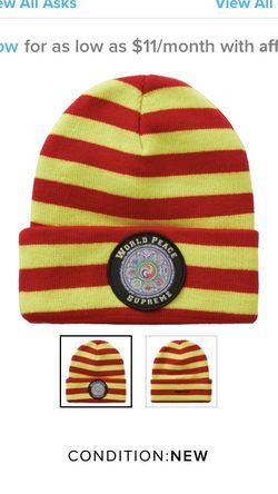 Supreme World Peace Beanie Red Stripe One Size *Authentic