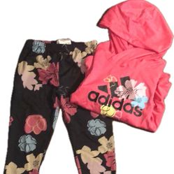 Adidas girls Long Sleeve Mélange Hooded Top and Tights Set