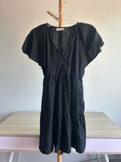Black Tiered Mini Dress with Flutter Sleeves