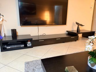 Dark Brown Low-Profile TV Stand with Drawers and matching Coffee Table set