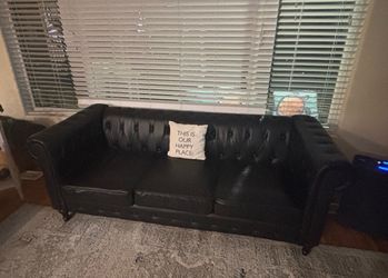 Black Leather Sofa Set