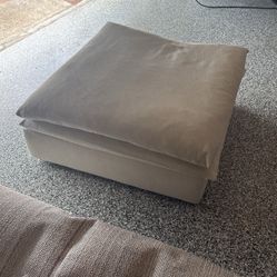 Crate and Barrel White Linen Ottoman 
