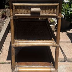 Vintage Whicker Side Table \ Nightstand With Drawer