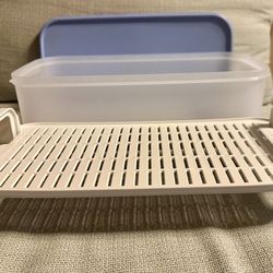 VTG. TUPPERWARE MODULAR MATES STORAGE CONTAINER W/BLUE LID & INSERT #1718