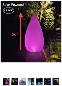 Brand new 20” tall Swimming Pool Lights Solar Led Floating Light 1 Pack, Esuper 20 Inch Inflatable Hangable IP68 Waterproof Rechargeable Color Changi
