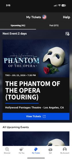 Phantom of the Opera Tickets July 30th 7:30pm