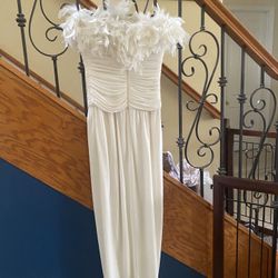 Lillie Rubin White Floor Length Gown Dress Feathers Wedding Formal 4