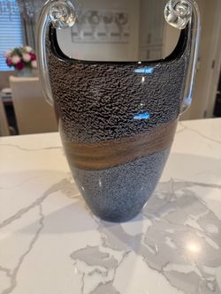 Art Glass Vase with Clear Handles