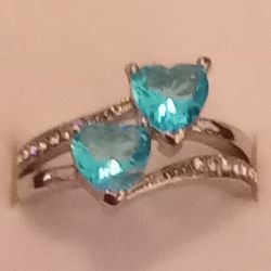 Sterling Silver Heart Shaped Blue Topaz Ring Size 7 1/2