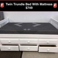 New Solid Twin trundle bed with mattress included