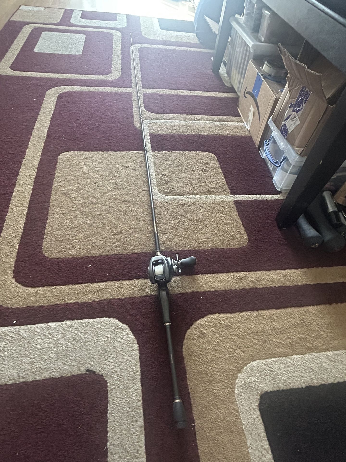 Mega bass p5 destroyer madbull With a Shimano bantam right hand reel in a 7:1 gear ratio