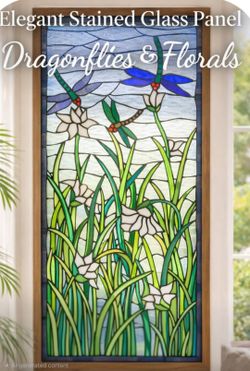 BEAUTIFUL Stained Glass Dragon Flies Framed