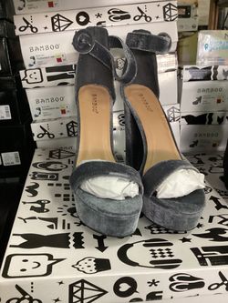 BAMBOO Grey Velvet Platform Sandals — $5.99