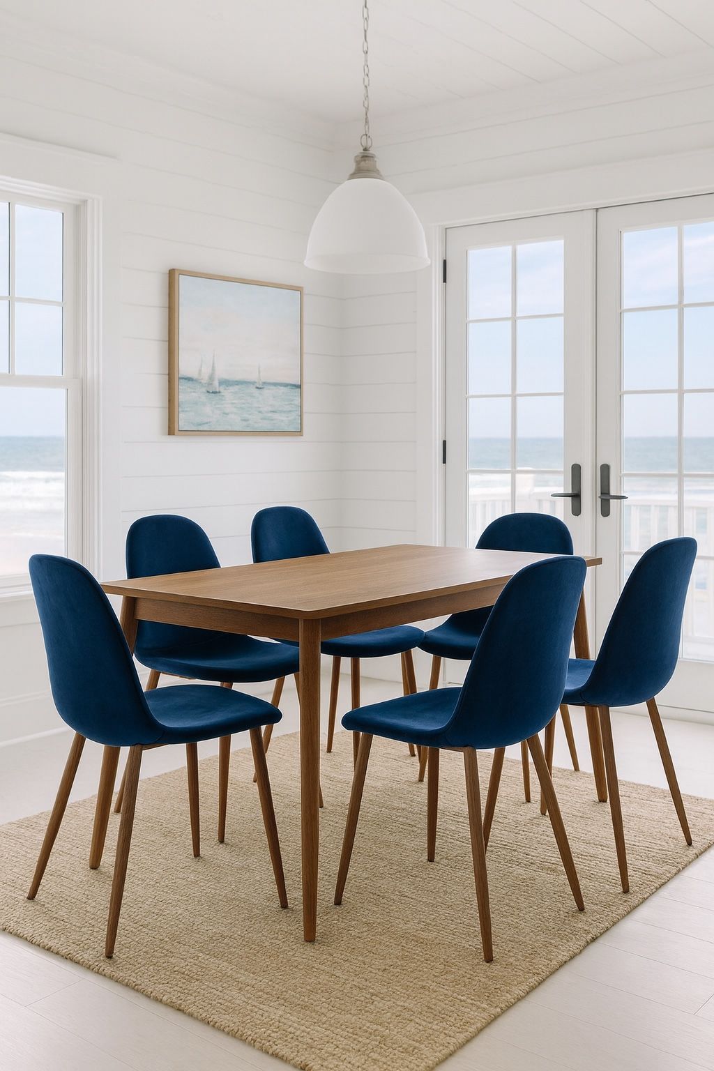 Set Of 4 Dark Blue Velvet dining chairs With Metal Legs [NEW]