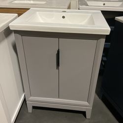 24” Grey Solid Wood Bathroom Vanity With Ceramic Top (V1263)