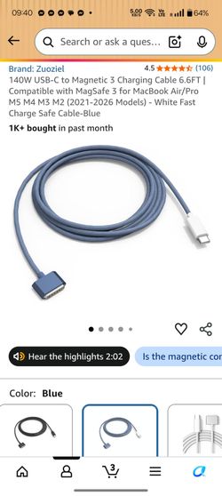 Zuoziel 140W USB-C to MagSafe 3 Charging Cable