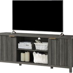 Fluted TV Stands for Living Room, Heavy Duty Entertainment Center with Storage, Mid Century Modern Television Stands for 50/55/60/65 TV, Oxford Media 