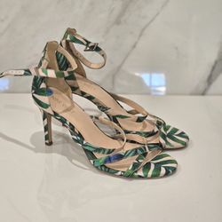 Nine West Green Leaf Print Strappy open toe Women's Heels 6 5