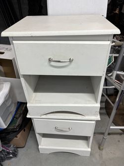 2 White Wood Nightstands with Drawer and Shelf