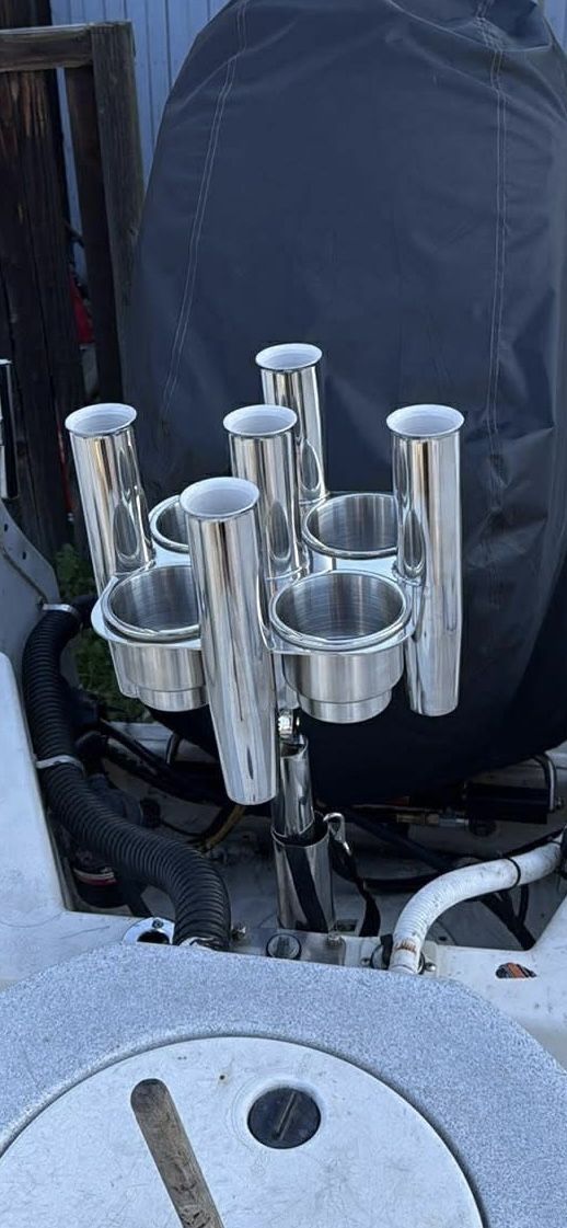 Outrigger 5 Rod Holders with 4 Cup Holders, Angle Ajustable, Stainless ...