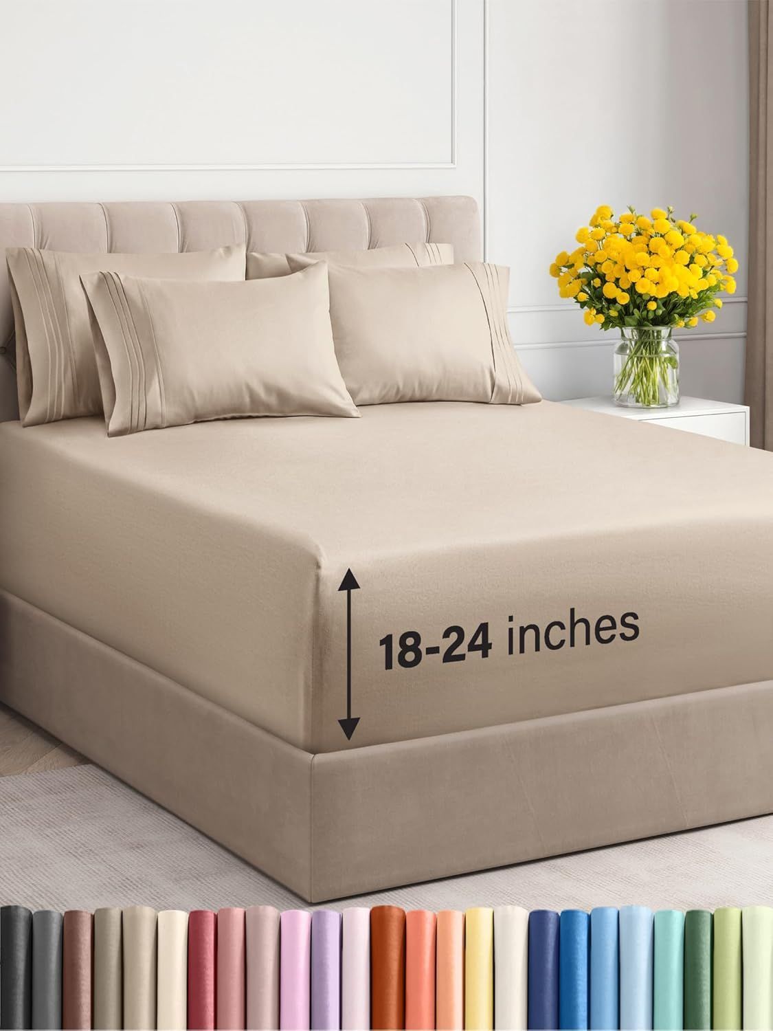 Extra Deep Queen Sheet Set - 6 Piece Breathable & Cooling Sheets - Hotel Luxury Bedding Set w/18-24 Inch Extra Deep Pockets - Easy & Secure Fit - Supe