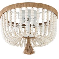 Bohemia Wood Beaded Flush Mount Ceiling Light Antique Rustic Mini Round
