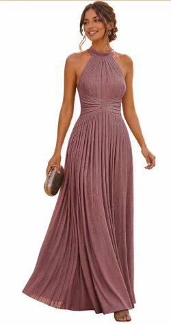 Maxi Halter Formal Dress Stretchy Glitter Evening Gowns size 8 orchid color