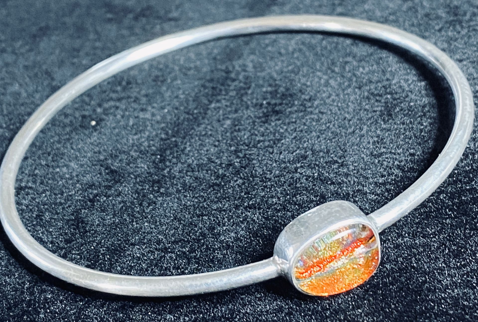 Beautiful Sterling Bangle Bracelet with Fire Multi-Colored Opal Stone