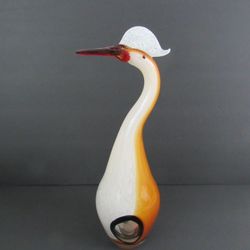 Murano Style MCM Hand Blown Glass Heron/Egret Bird 16 1/2" Tall


