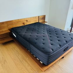 CB2 - Andes Acacia Wood Platform Queen Bed With Nightstands