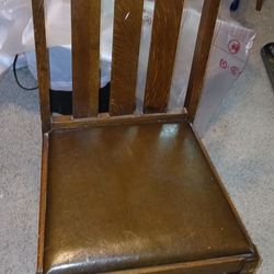 Antique Wood Desk Chair with Leather Seat – Mission Style