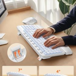 Wireless Keyboard and Mouse Combo - Wave Keyboard with Soft Leather Wrist Rest, Resistant Keys, RGB Backlit Rechargeable Set for PC/Mac/Chromebook