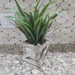 Artificial Plant In Wood/mirror Planter