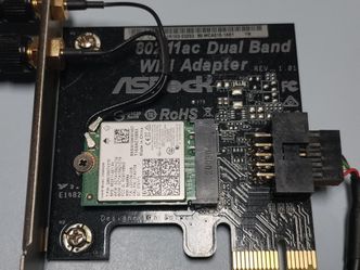 AS Rock 802.11ac dual-band WiFi adapter for desktop computers, w/ removable m.2 Intel WiFi card.