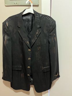 Black Patterned Blazer with Gold Buttons
