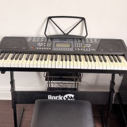 Kids RockJam 61 Key Keyboard Piano Stand With Pitch Bend Kit, Piano Bench, 