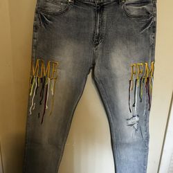 HOMME + FEMME Letterman Drip Jeans