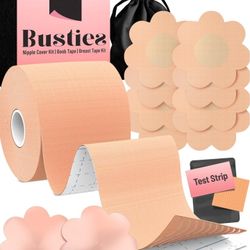 Boob Tape Kit (12 pcs), Easy to Use (Universal Fit), 1 Pack Boobytape for Breast Lift, Bob Tape for Large Breasts, Bra Nipple Tape with Petals and Cov