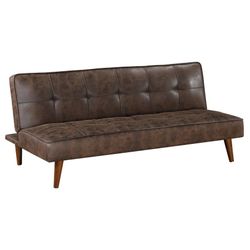Faux Leather Upholstered Tufted Convertible Sofa Bed Dark Coffee Futon