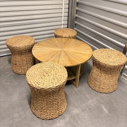 Wicker Pouf Seating Set
