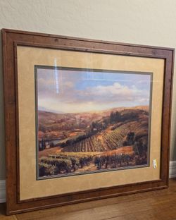 Large Framed Tuscan Vineyard Landscape Print