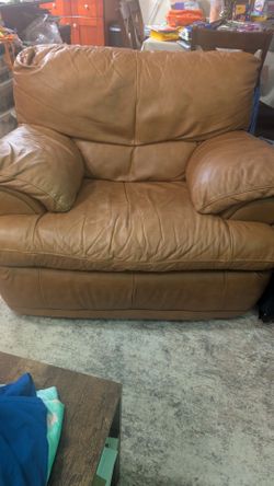 Tan Leather Couch, loveseat, and chair.