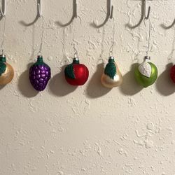 Vintage Glass Fruit Ornaments Hand Crafted by Holiday Time (Set of 6)