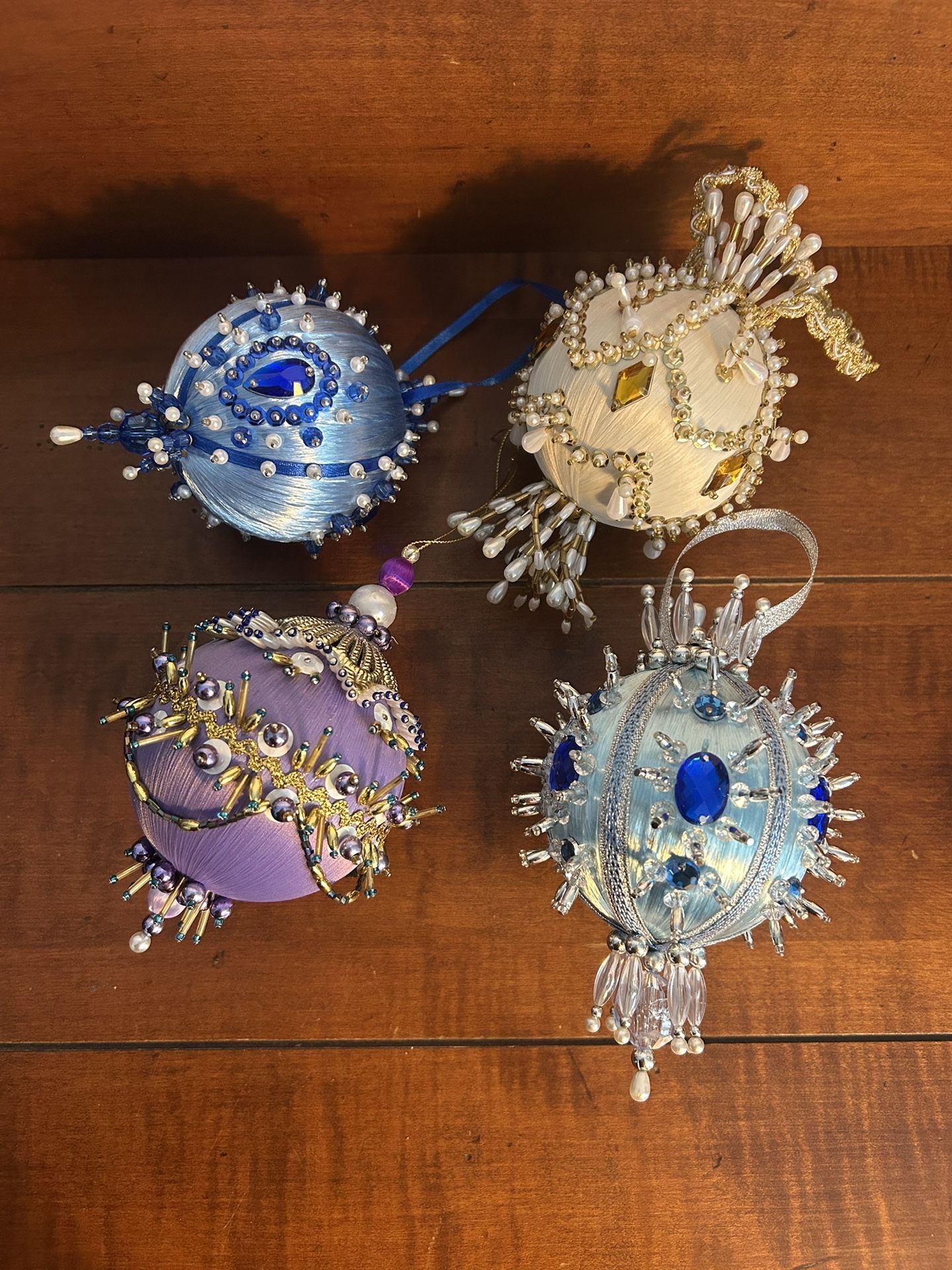 Set of 4 Vintage Sequenced Beads Beaded Push Pin Ornaments