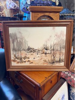 Mid Century, beautiful scenery, watercolor, signed by the artist